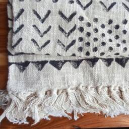 Throw Blanket With Monochrome Printed Pattern/Soft Boho Cotton Black & White - thumbnail 2
