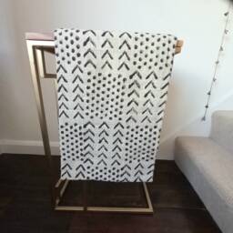 Throw Blanket With Monochrome Printed Pattern/Soft Boho Cotton Black & White - thumbnail 3
