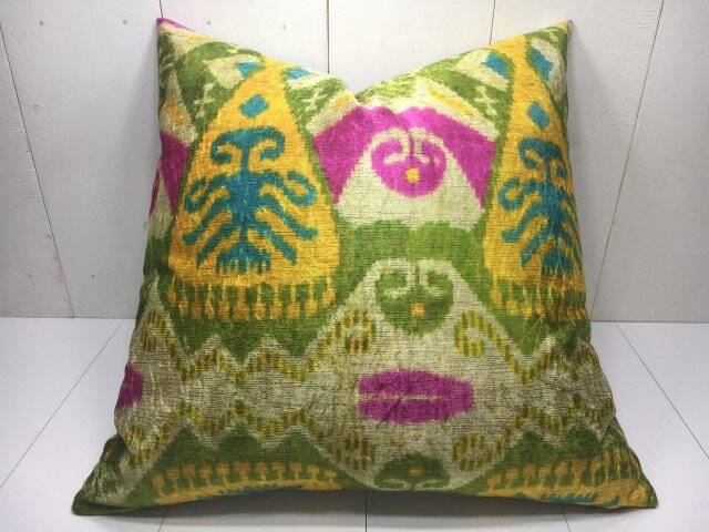 Hand Dyed Silk Ikat Pillow Cover, Decorative Cushion - 24x24 Inch - image 1