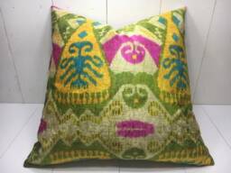 Hand Dyed Silk Ikat Pillow Cover, Decorative Cushion - 24x24 Inch