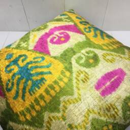 Hand Dyed Silk Ikat Pillow Cover, Decorative Cushion - 24x24 Inch - thumbnail 4