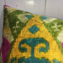 Hand Dyed Silk Ikat Pillow Cover, Decorative Cushion - 24x24 Inch - thumbnail 3