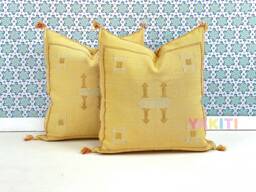 Yakiti-Yellow Square Moroccan Pillows 20x20, Aka Cactus Silk Pillow, Decorative Pillows, Sabra Pillows, Moroccan Decor Designer Cactus - thumbnail 1