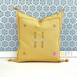 Yakiti-Yellow Square Moroccan Pillows 20x20, Aka Cactus Silk Pillow, Decorative Pillows, Sabra Pillows, Moroccan Decor Designer Cactus - thumbnail 2