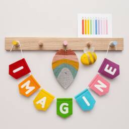 Custom Felt Bunting, Personalised Garland Wall Hanging, Rainbow Pastel Jungle Neutral Choices - thumbnail 1