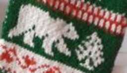 Hand Knit Christmas Stocking, Nordic Green & Red Holiday Decor - thumbnail 2