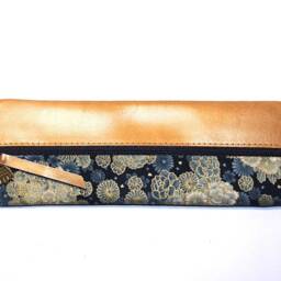 Pencil Case Leather in Gold & Fabric Japanese - thumbnail 3
