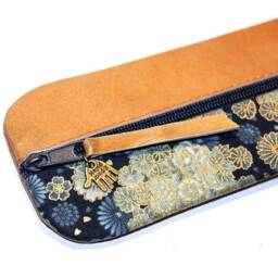 Pencil Case Leather in Gold & Fabric Japanese - thumbnail 4