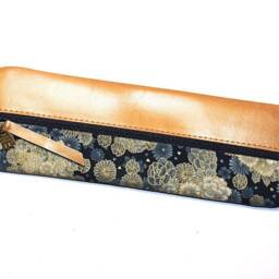 Pencil Case Leather in Gold & Fabric Japanese - thumbnail 2