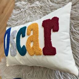 Personalized Name Pillow, Custom Embroidered Linen Cushion, Baby Gift, Punch Needle Kids Room Decoration, Handmade Throw Pillow - thumbnail 3
