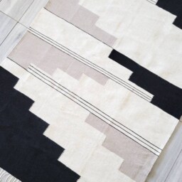 Geometric Kilim Wool Rug, Handmade Area Modern Dining Room Black Boho Rug 7' X 10' , 8' - thumbnail 2