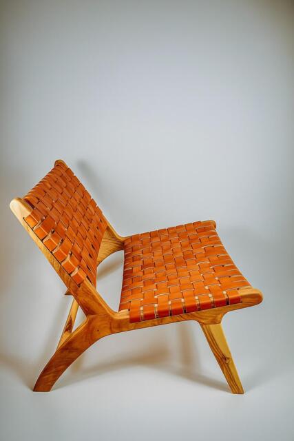 Handmade Moroccan Armchair - Nutwood & Natural Leather, Boho Home Furniture - image 1
