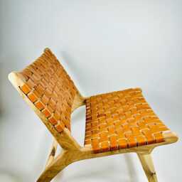 Handmade Moroccan Armchair - Nutwood & Natural Leather, Boho Home Furniture - thumbnail 2