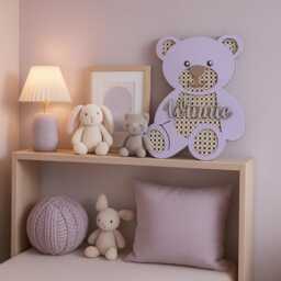 Personalized Wooden Rattan Teddy Bear With Name - Multiple Shades Nursery Decor New Baby Gift - thumbnail 1