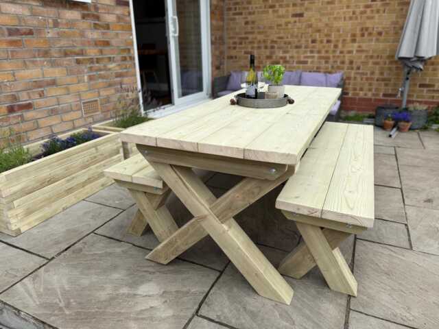 Chunky Wooden Outdoor Bench - Patio Furniture Handmade - image 1