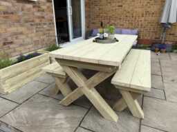 Chunky Wooden Outdoor Bench - Patio Furniture Handmade - thumbnail 1