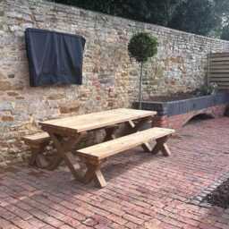 Chunky Wooden Outdoor Bench - Patio Furniture Handmade - thumbnail 3