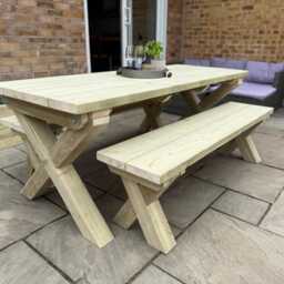 Chunky Wooden Outdoor Bench - Patio Furniture Handmade - thumbnail 2