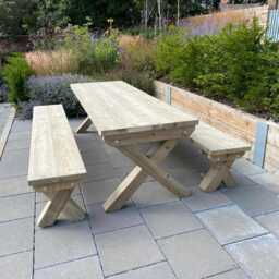 Chunky Wooden Outdoor Bench - Patio Furniture Handmade - thumbnail 4