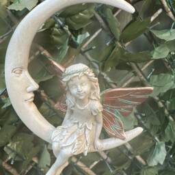 Forest Fairy Sitting On A Moon Dreamcatcher, Garden Fairy, Fairy Ornament, Garden, Ornaments , Decor - thumbnail 2