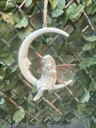 Forest Fairy Sitting On A Moon Dreamcatcher, Garden Fairy, Fairy Ornament, Garden, Ornaments , Decor - thumbnail 1
