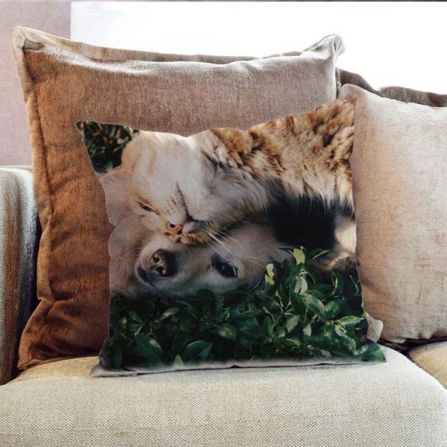 Cat & Puppy Animal Whiskers Photography - Decorative Pillow Throw Cushion Fabric , Case Cover Or With Filling