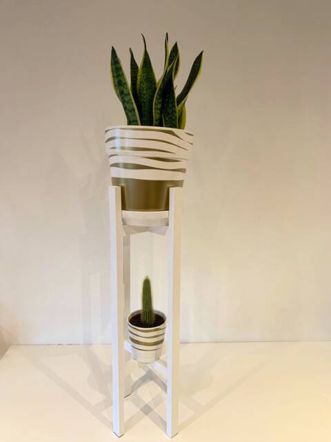 Two-Tier Wood Plant Stand, Handmade Pot Holder, Custom Color - image 1