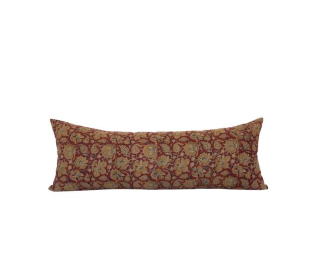 Noelle -- Red Floral Pillow Cover Block Print Fall Farmhouse Burgundy Dark Vintage - image 1