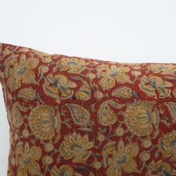 Noelle -- Red Floral Pillow Cover Block Print Fall Farmhouse Burgundy Dark Vintage - thumbnail 3