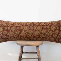 Noelle -- Red Floral Pillow Cover Block Print Fall Farmhouse Burgundy Dark Vintage - thumbnail 2