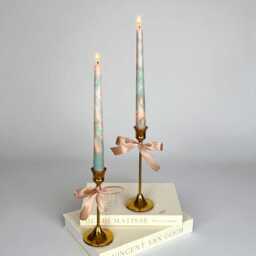 Gold Silver Marble Taper Candles Elegant Dinner Candle Set - thumbnail 3