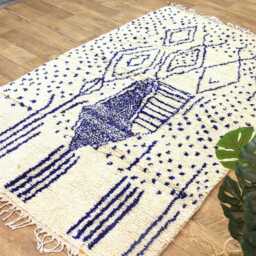 Handmade Moroccan Beni Ourain Rug - Blue Diamond Wool Shag Carpet - thumbnail 4