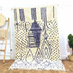 Handmade Moroccan Beni Ourain Rug - Blue Diamond Wool Shag Carpet - thumbnail 2