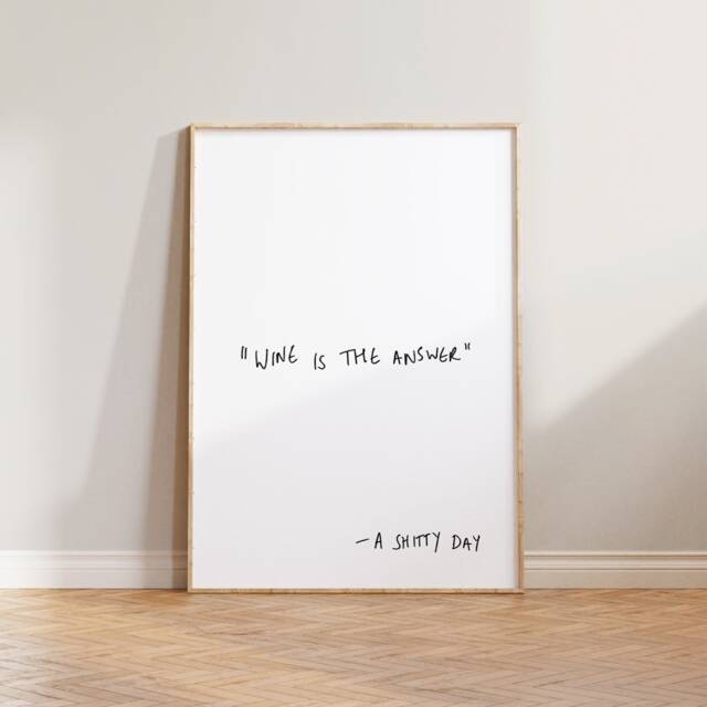 Kitchen Wall Art, Funny Print Poster, Minimalist Hand Written Quote Print, Drawn Dining Room Bar Decor, Wine Is The Answer - image 1