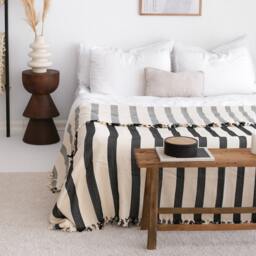 King Bed Throw Blanket, Cotton Coverlet Queen, Striped Size Bedspread, Soft Warm Tassel Spread Zebra - thumbnail 3
