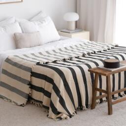 King Bed Throw Blanket, Cotton Coverlet Queen, Striped Size Bedspread, Soft Warm Tassel Spread Zebra - thumbnail 1