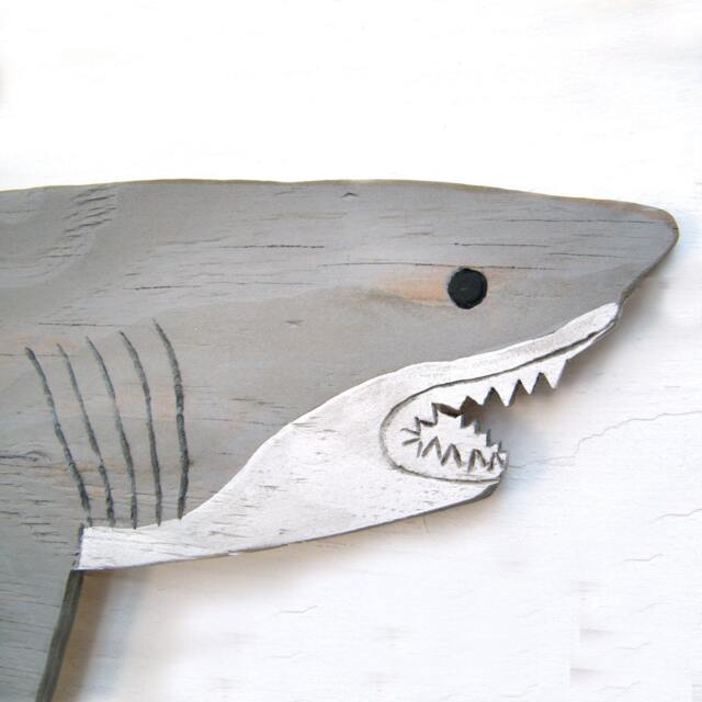 Large Wooden Shark Nautical Wall Decor Outdoor Art Sign Pool Great White Beach House - image 1