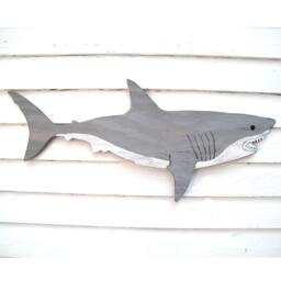 Large Wooden Shark Nautical Wall Decor Outdoor Art Sign Pool Great White Beach House - thumbnail 2