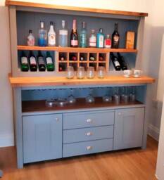 "Handmade Wine Bar Dispay Cabinet With Oak Top & Glass Racks ""The Lancashire"