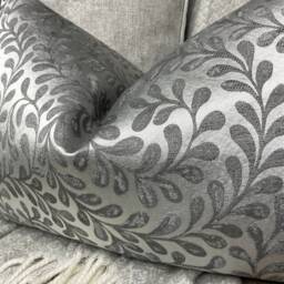"John Lewis & Partners Vera Leaf Fabric Cushion Cover, Design, Steel Grey, 12"" X20" - thumbnail 4