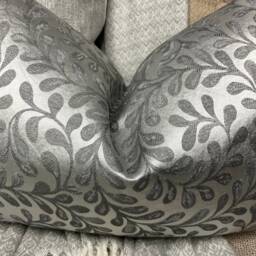 "John Lewis & Partners Vera Leaf Fabric Cushion Cover, Design, Steel Grey, 12"" X20" - thumbnail 2