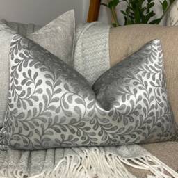"John Lewis & Partners Vera Leaf Fabric Cushion Cover, Design, Steel Grey, 12"" X20"