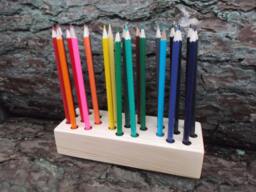 Handmade Wooden Pencil Holder, Natural Wood Desk Organizer, 24-Hole Display Stand