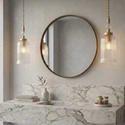 Ribbed Glass Pendant Light - Handmade Clear Hanging Lamp With Brass Hardware - thumbnail 3