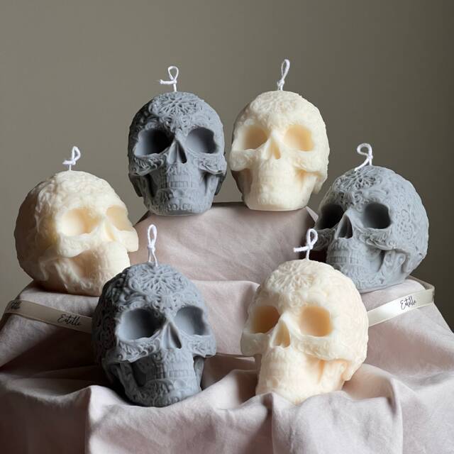 Handmade Halloween Skull Candle Spooky Soy Wax Home Decor - image 1