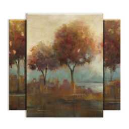 Autumn Lakeside Triptych Canvas Print, Brown Tone Wall Art - thumbnail 3