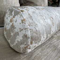 "Marble Design Cushion For Bed, Ivory Gold Luxury Bolster Pillow 16"" X 6" - thumbnail 3