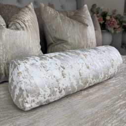 "Marble Design Cushion For Bed, Ivory Gold Luxury Bolster Pillow 16"" X 6"