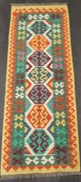 Tribal Kilim Runner, Handmade Artisan Afghan Turkish Aztec Sheep Wool Runner Rug 183x70 cm - thumbnail 1