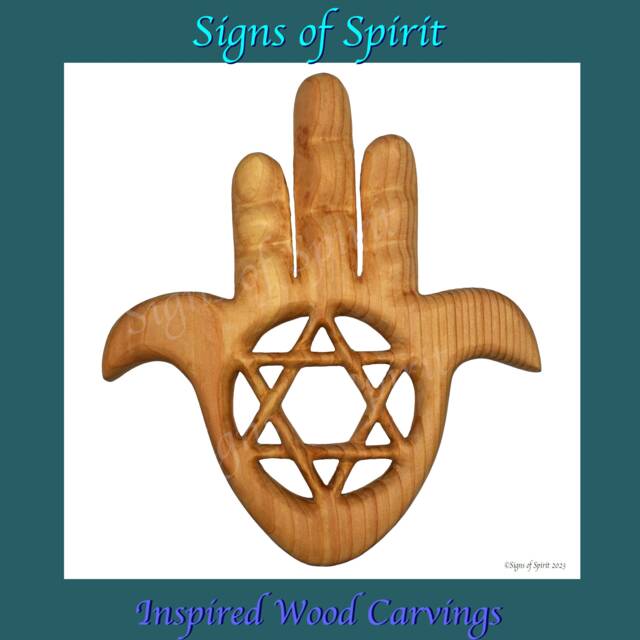 Chamsa With Star Of David Wood Carving Hamsa Symbol Protection & Good Luck Wall Hanging Hand Miriam - image 1